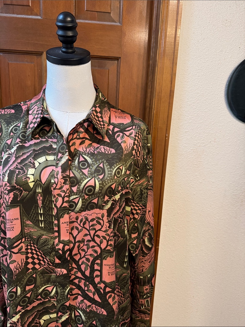 Scotch & Soda Pink and Olive Abstract Print Button-Down Shirt Size M
